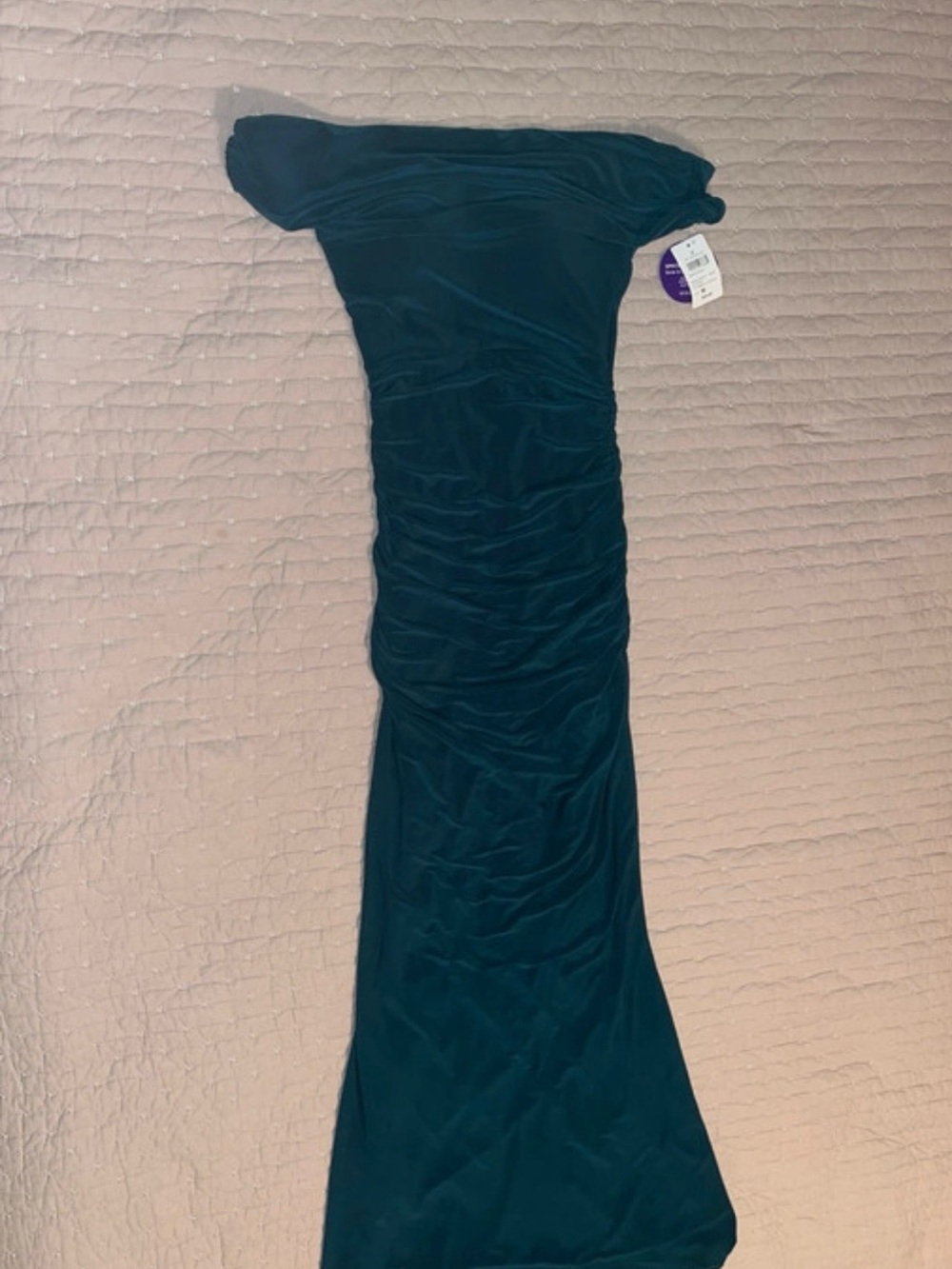 Windsor Teal Off-Shoulder Ruched Maxi Dress